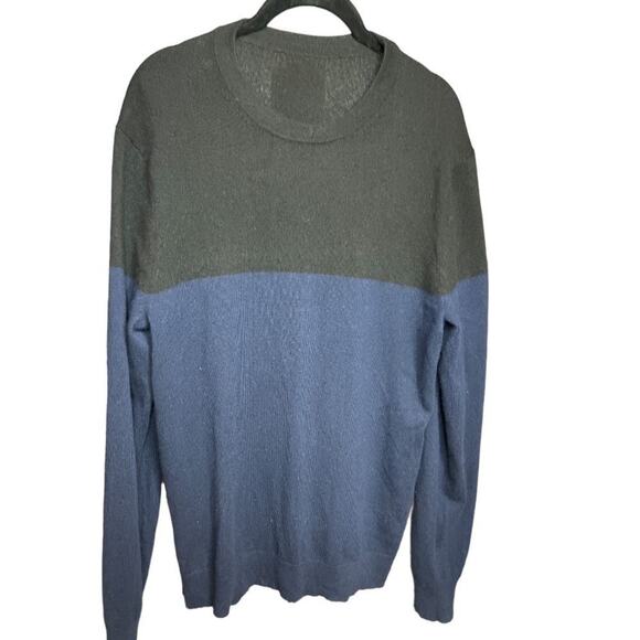 Theory Hilles Crew Cashmere Pullover Sweater Colorblock Blue Black L - Picture 3 of 6